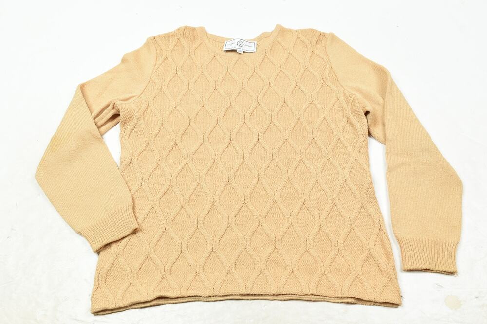 Vintage St John Sport Fallow Cableknit Sweater Womens Small Beige Long Sleeve